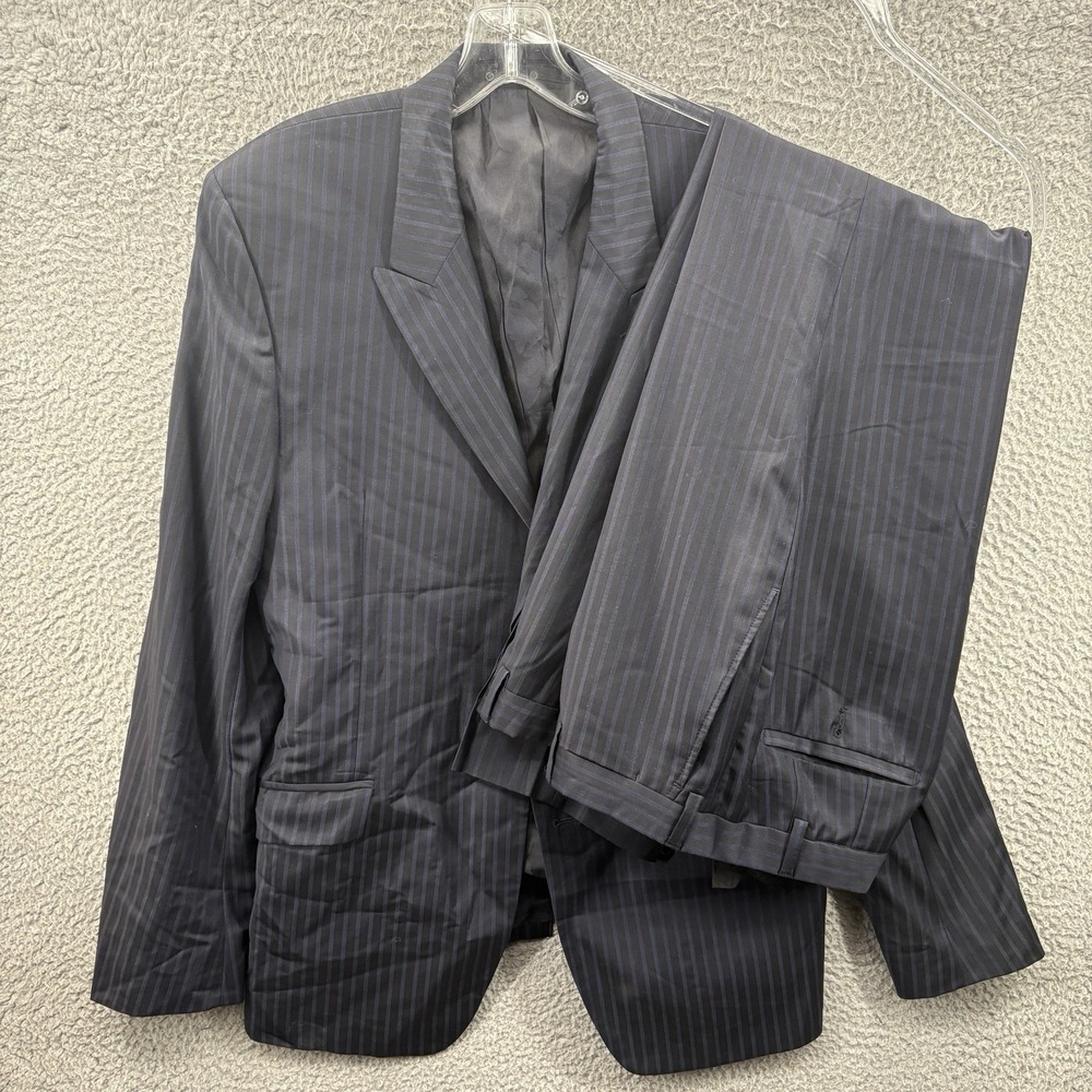 VERSACE Suit Navy Blue Pinstripe Wool Notch Lapel Italian Size 52 *